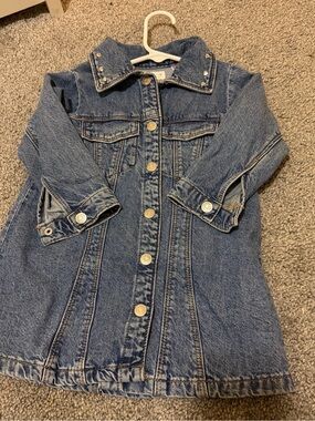 Zara Girls Blue Denim Button-Front Dress Jacket with Stud Details